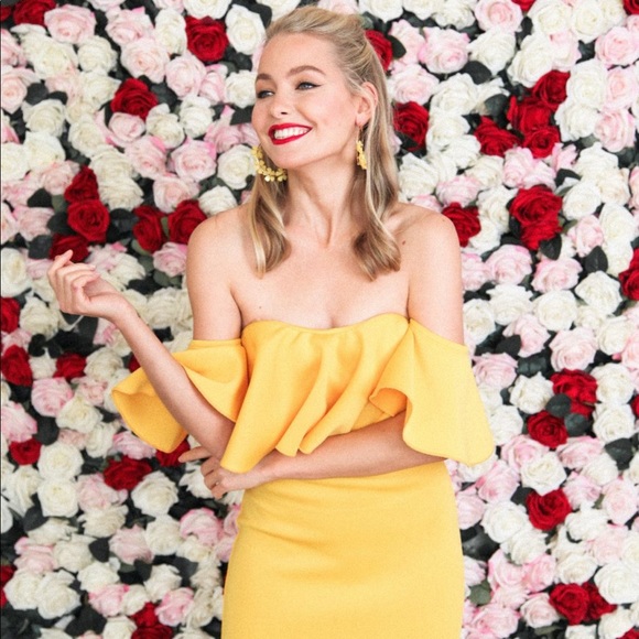 Yellow Ruffle Off Shoulder Dress - Picture 3 of 5